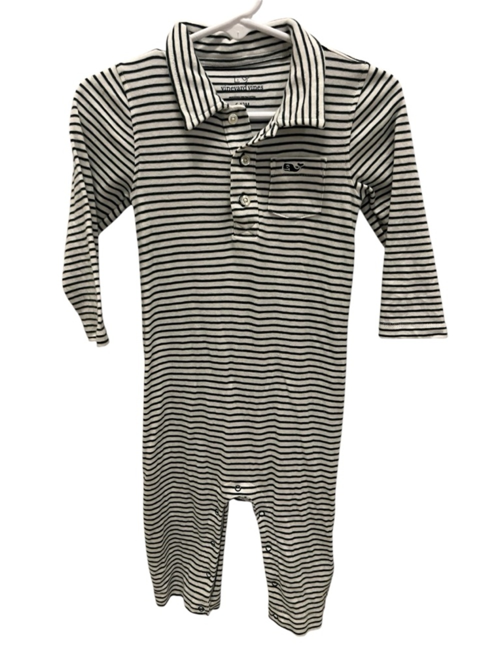 Vineyard Vines Polo Onesie One Piece Striped Pima Cotton Collared Romper 6-12 M